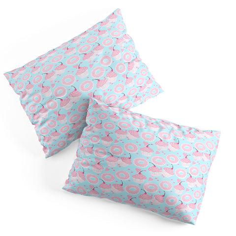 Lisa Argyropoulos Pink Cupcakes and Donuts Sky Blue Pillow Shams