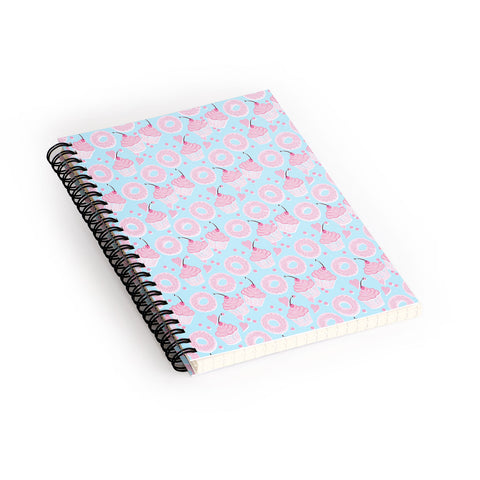Lisa Argyropoulos Pink Cupcakes and Donuts Sky Blue Spiral Notebook