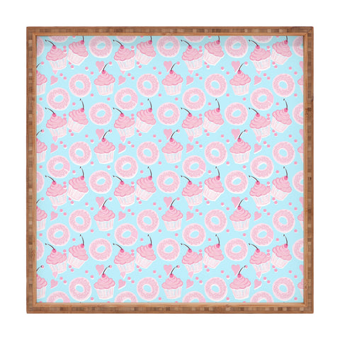 Lisa Argyropoulos Pink Cupcakes and Donuts Sky Blue Square Tray