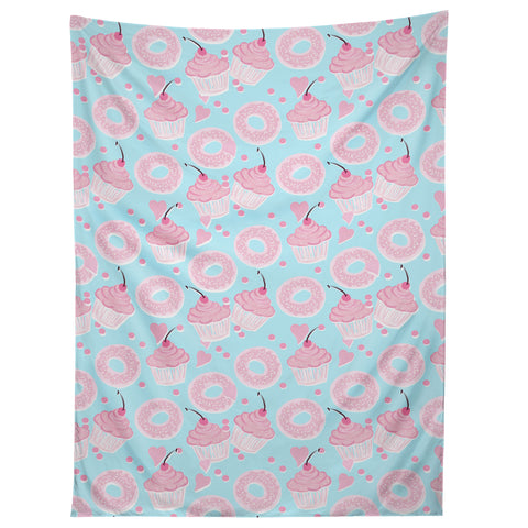 Lisa Argyropoulos Pink Cupcakes and Donuts Sky Blue Tapestry