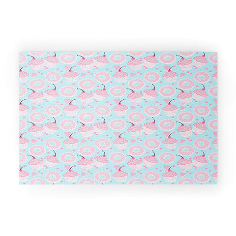 Lisa Argyropoulos Pink Cupcakes and Donuts Sky Blue Welcome Mat