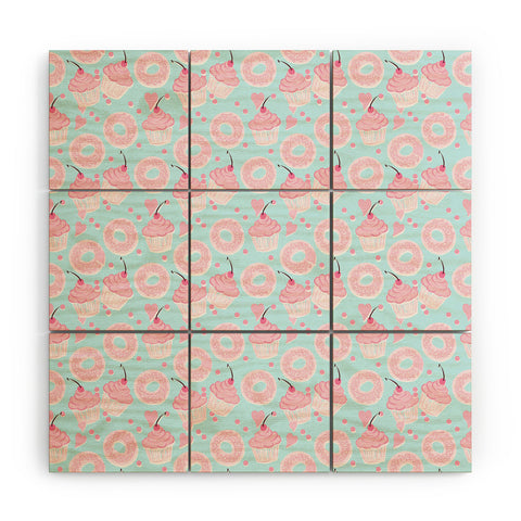 Lisa Argyropoulos Pink Cupcakes and Donuts Sky Blue Wood Wall Mural