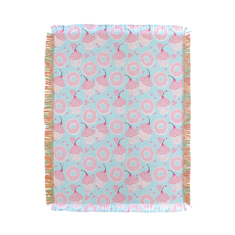 Lisa Argyropoulos Pink Cupcakes and Donuts Sky Blue Throw Blanket