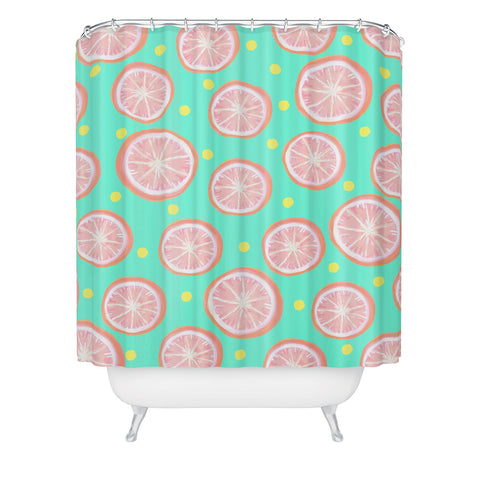 Lisa Argyropoulos Pink Grapefruit and Dots Shower Curtain