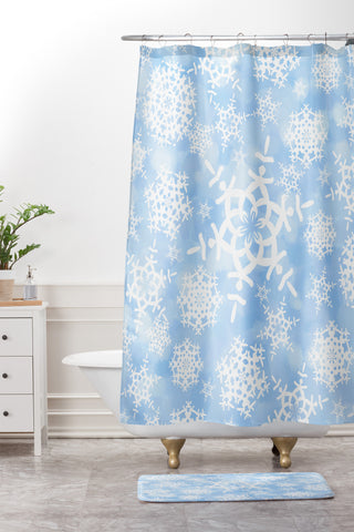 Lisa Argyropoulos Snow Flurries in Blue Shower Curtain And Mat