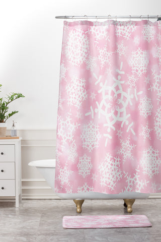 Lisa Argyropoulos Snow Flurries in Pink Shower Curtain And Mat