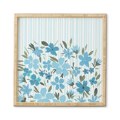 Lisa Argyropoulos Spring Floral And Stripes Blue Mist Framed Wall Art