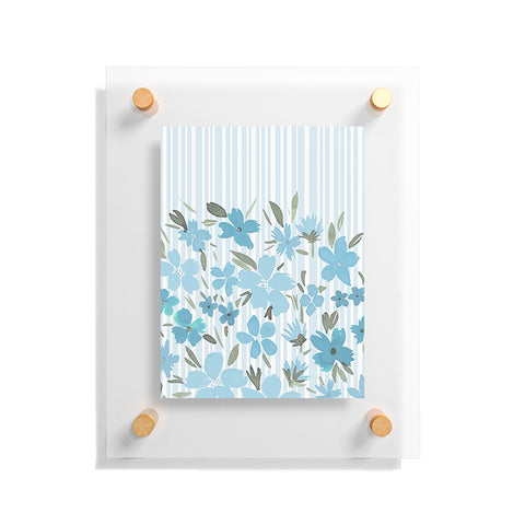 Lisa Argyropoulos Spring Floral And Stripes Blue Mist Floating Acrylic Print