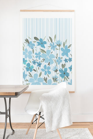 Lisa Argyropoulos Spring Floral And Stripes Blue Mist Art Print And Hanger