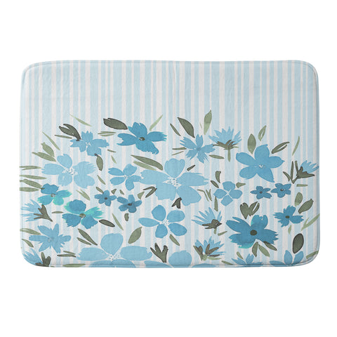 Lisa Argyropoulos Spring Floral And Stripes Blue Mist Memory Foam Bath Mat