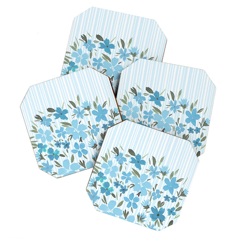 Lisa Argyropoulos Spring Floral And Stripes Blue Mist Coaster Set