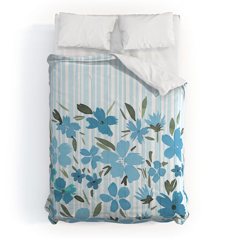 Lisa Argyropoulos Spring Floral And Stripes Blue Mist Comforter