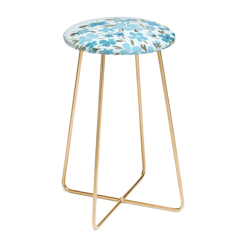 Lisa Argyropoulos Spring Floral And Stripes Blue Mist Counter Stool