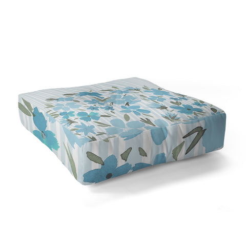 Lisa Argyropoulos Spring Floral And Stripes Blue Mist Floor Pillow Square