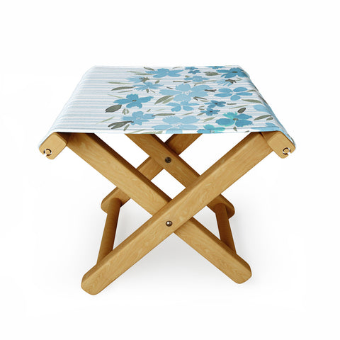 Lisa Argyropoulos Spring Floral And Stripes Blue Mist Folding Stool