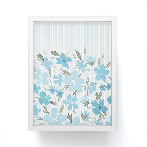 Lisa Argyropoulos Spring Floral And Stripes Blue Mist Framed Mini Art Print