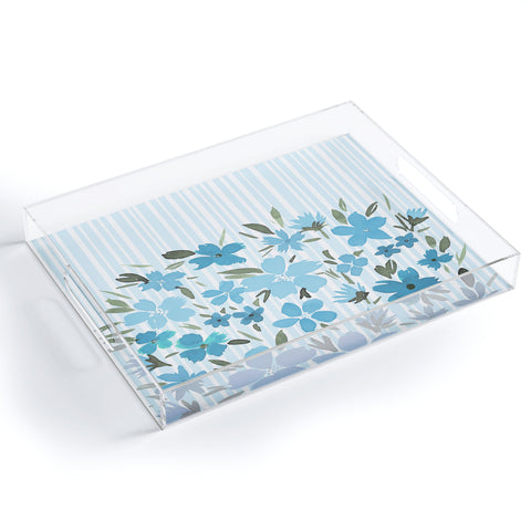 Lisa Argyropoulos Spring Floral And Stripes Blue Mist Acrylic Tray