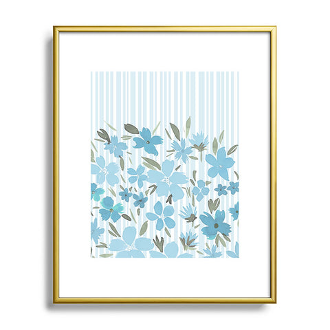 Lisa Argyropoulos Spring Floral And Stripes Blue Mist Metal Framed Art Print
