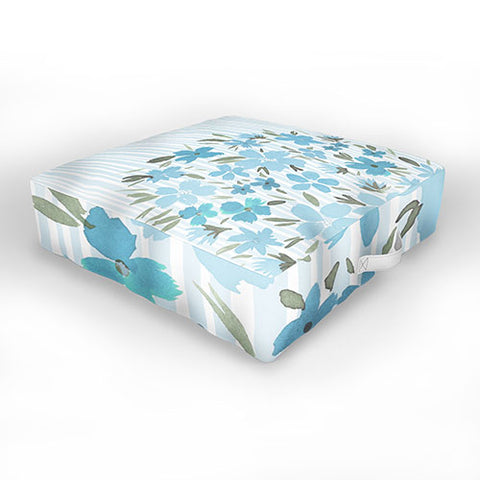 Lisa Argyropoulos Spring Floral And Stripes Blue Mist Outdoor Floor Cushion