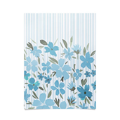 Lisa Argyropoulos Spring Floral And Stripes Blue Mist Poster