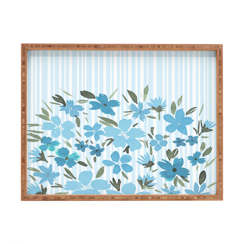 Lisa Argyropoulos Spring Floral And Stripes Blue Mist Rectangular Tray