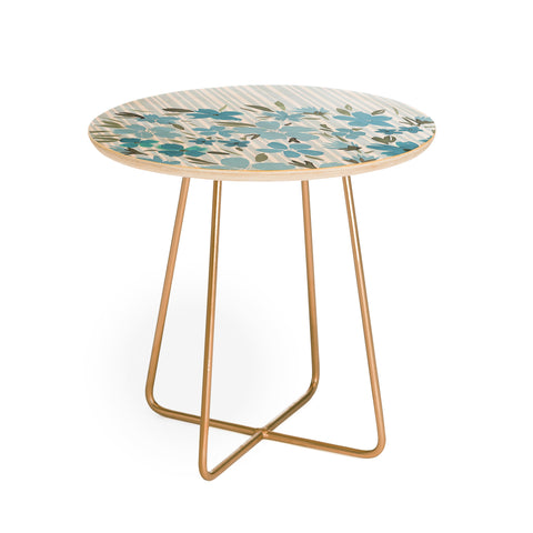 Lisa Argyropoulos Spring Floral And Stripes Blue Mist Round Side Table