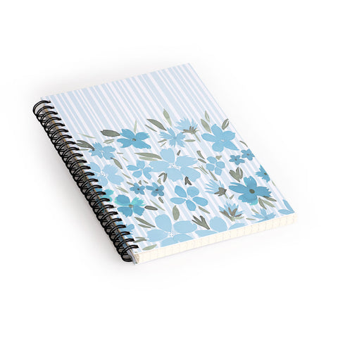Lisa Argyropoulos Spring Floral And Stripes Blue Mist Spiral Notebook