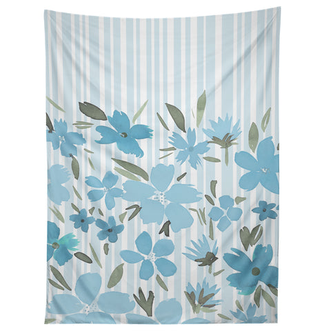 Lisa Argyropoulos Spring Floral And Stripes Blue Mist Tapestry