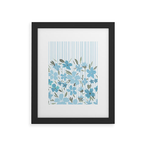 Lisa Argyropoulos Spring Floral And Stripes Blue Mist Framed Art Print