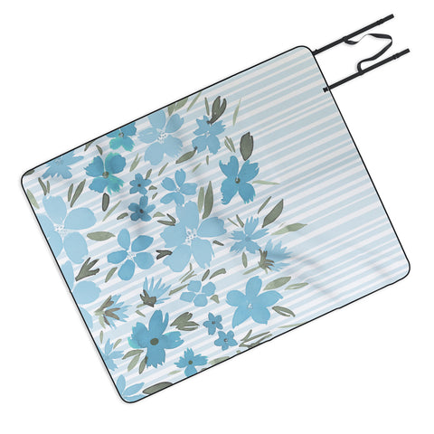 Lisa Argyropoulos Spring Floral And Stripes Blue Mist Picnic Blanket