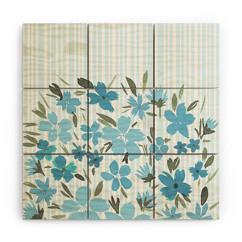 Lisa Argyropoulos Spring Floral And Stripes Blue Mist Wood Wall Mural