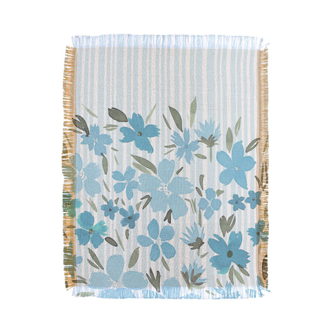Lisa Argyropoulos Spring Floral And Stripes Blue Mist Throw Blanket