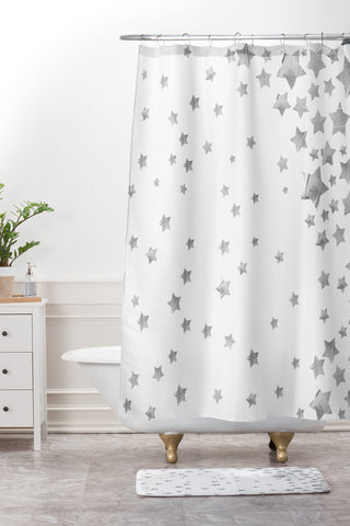 Lisa Argyropoulos Starry Magic Silvery White Shower Curtain And Mat