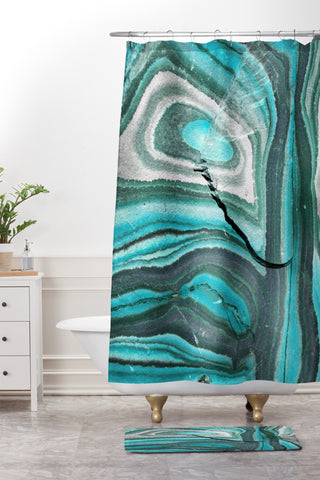 Lisa Argyropoulos Stony Aqua Blue Shower Curtain And Mat