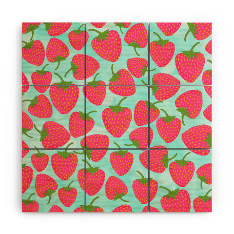 Lisa Argyropoulos Strawberry Sweet In Blue Wood Wall Mural