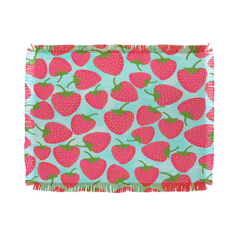 Lisa Argyropoulos Strawberry Sweet In Blue Throw Blanket