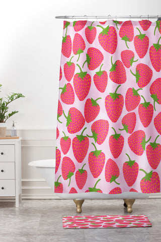 Lisa Argyropoulos Strawberry Sweet In Pink Shower Curtain And Mat