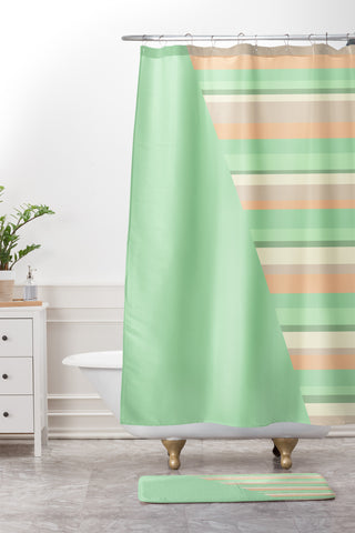 Lisa Argyropoulos Striped Desert Sage Shower Curtain And Mat