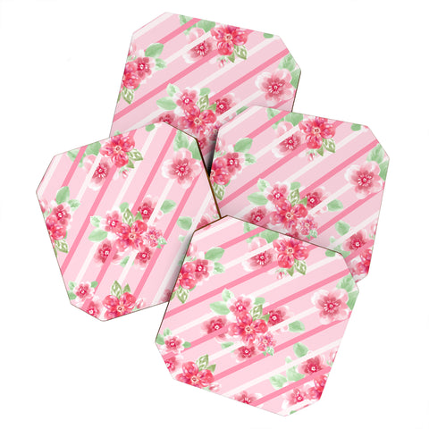 Lisa Argyropoulos Summer Blossoms Stripes Pink Coaster Set