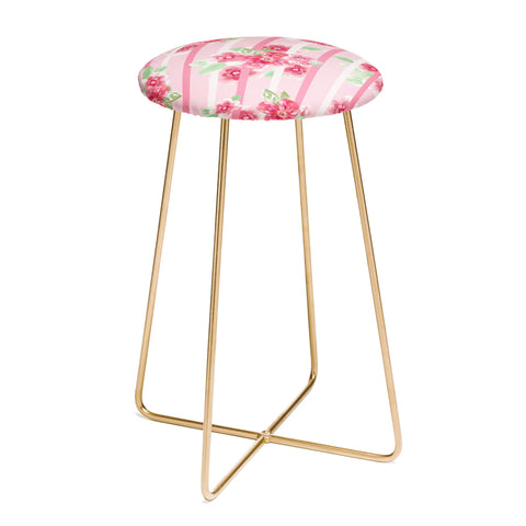 Lisa Argyropoulos Summer Blossoms Stripes Pink Counter Stool