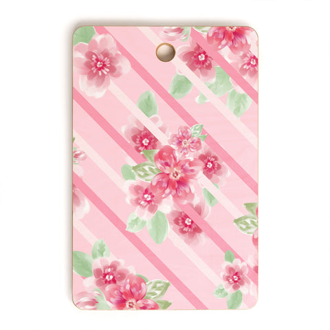 Lisa Argyropoulos Summer Blossoms Stripes Pink Cutting Board Rectangle