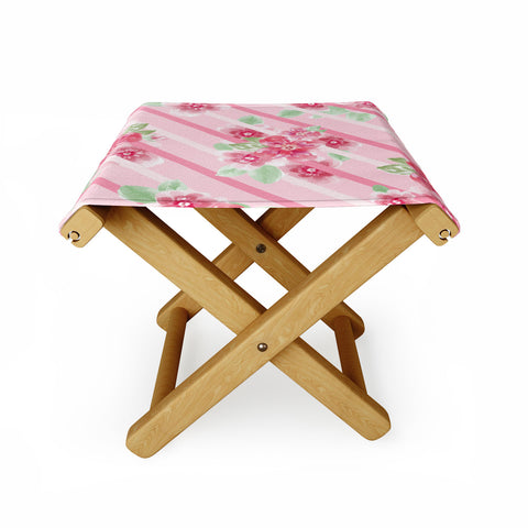 Lisa Argyropoulos Summer Blossoms Stripes Pink Folding Stool