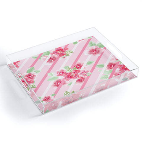 Lisa Argyropoulos Summer Blossoms Stripes Pink Acrylic Tray