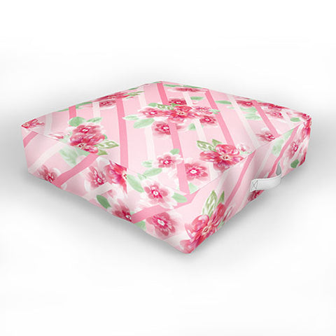 Lisa Argyropoulos Summer Blossoms Stripes Pink Outdoor Floor Cushion