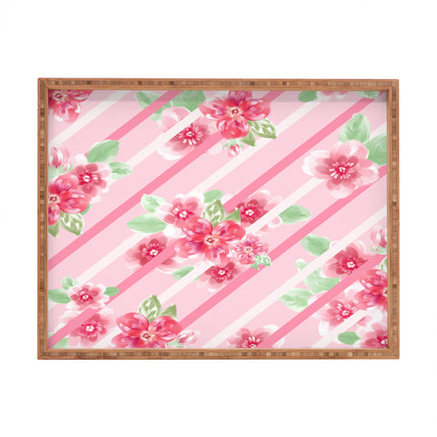 Lisa Argyropoulos Summer Blossoms Stripes Pink Rectangular Tray