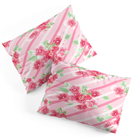 Lisa Argyropoulos Summer Blossoms Stripes Pink Pillow Shams