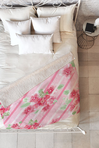 Lisa Argyropoulos Summer Blossoms Stripes Pink Fleece Throw Blanket