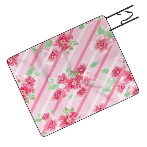 Lisa Argyropoulos Summer Blossoms Stripes Pink Picnic Blanket