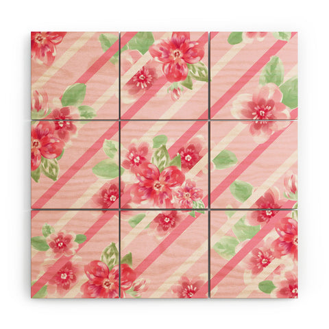 Lisa Argyropoulos Summer Blossoms Stripes Pink Wood Wall Mural