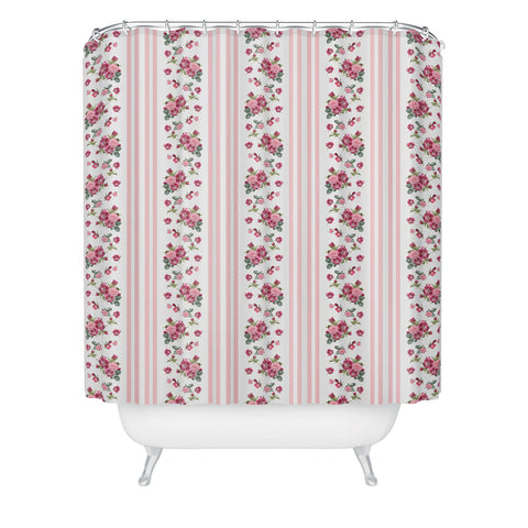 Lisa Argyropoulos Vintage Floral Stripes Pink Shower Curtain
